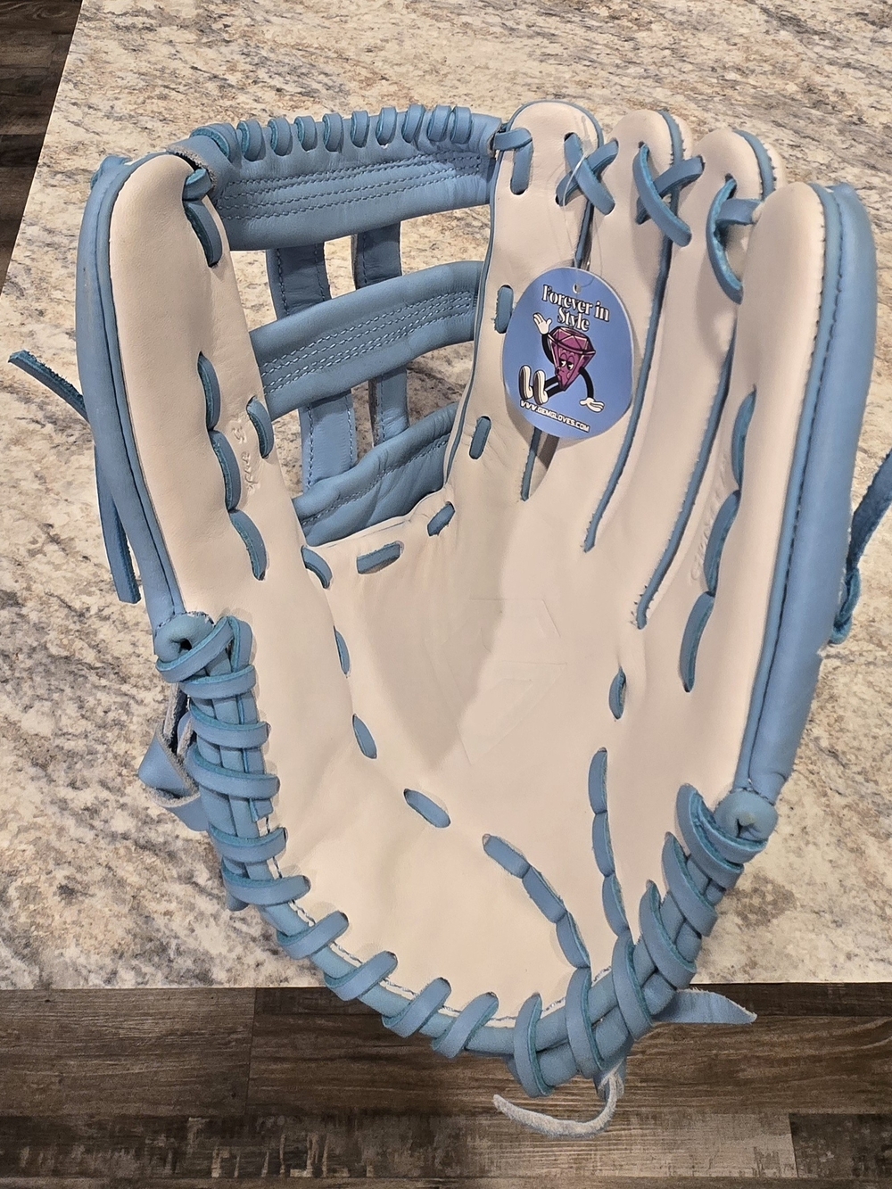 Fast Pitch Softball Glove in Light Blue and White - RHT